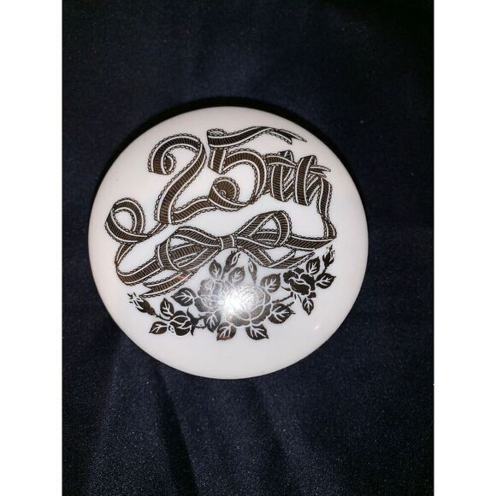 Enesco 25th‎ Anniversary Footed Round Ring/Trinket Box